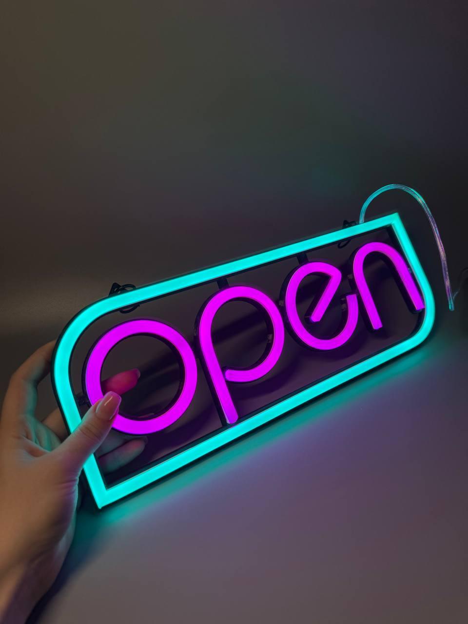 Неонова вивіска open Світлодіодні вивіски відкрито 400 х 130 мм, з блоком живлення, фото 1