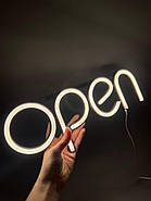 Світлодіодні рекламні вивіски Вивіска RGB неонова open 400 х 130 мм, батарейки, фото 2