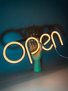 Світлодіодні рекламні вивіски Вивіска RGB неонова open 400 х 130 мм, батарейки, фото 3