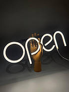 Світлодіодні рекламні вивіски Вивіска RGB неонова open 400 х 130 мм, батарейки, фото 5