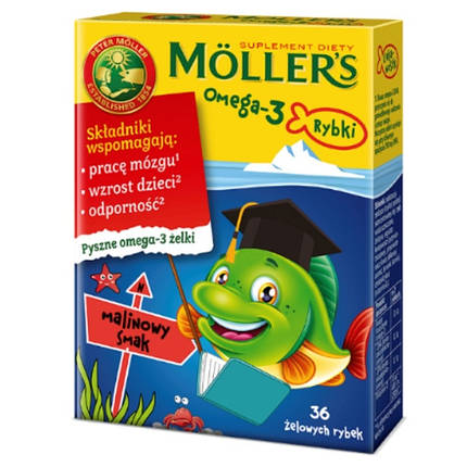 Moller's Омега-3 Залі Риба ІММУНІТЕТ для дітей МАЛІНА, 36 шт. Риб'ячий жир, фото 1