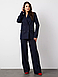 Класичний модний жіночий брючний костюм двійка, вільний, темно-синій, фото 5