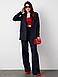Класичний модний жіночий брючний костюм двійка, вільний, темно-синій, фото 2