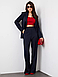 Класичний модний жіночий брючний костюм двійка, вільний, темно-синій, фото 3