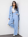 Класичний модний жіночий брючний костюм двійка, вільний, блакитний, фото 3