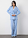 Класичний модний жіночий брючний костюм двійка, вільний, блакитний, фото 6