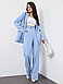 Класичний модний жіночий брючний костюм двійка, вільний, блакитний, фото 4