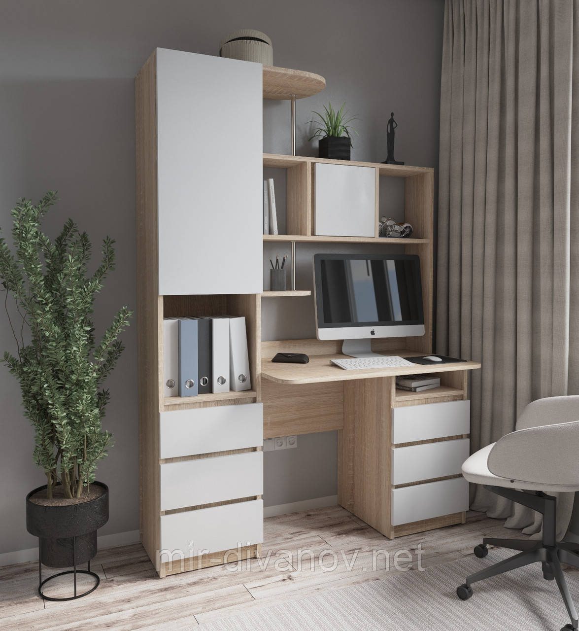 Стіл комп'ютерний Монако пенал лівий сонома+білий, фото 1