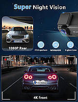 CHORTAU Dash Cam спереду та ззаду, 4k+1080P Wi-Fi Dual Dash Cam із застосунком, 3-дюймовий IPS-відеореєстратор Д, фото 4