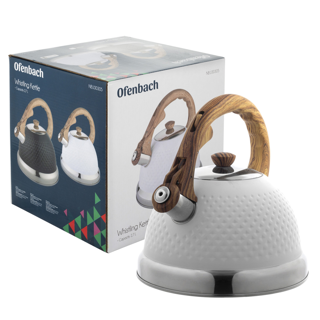 Чайник із нержавіючої сталі Ofenbach KM-100305WH 2.7л зі свистком і ручкою soft touch.