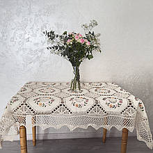 Скатертина прямокутна ажурна вишита стрічками розміри в наявності