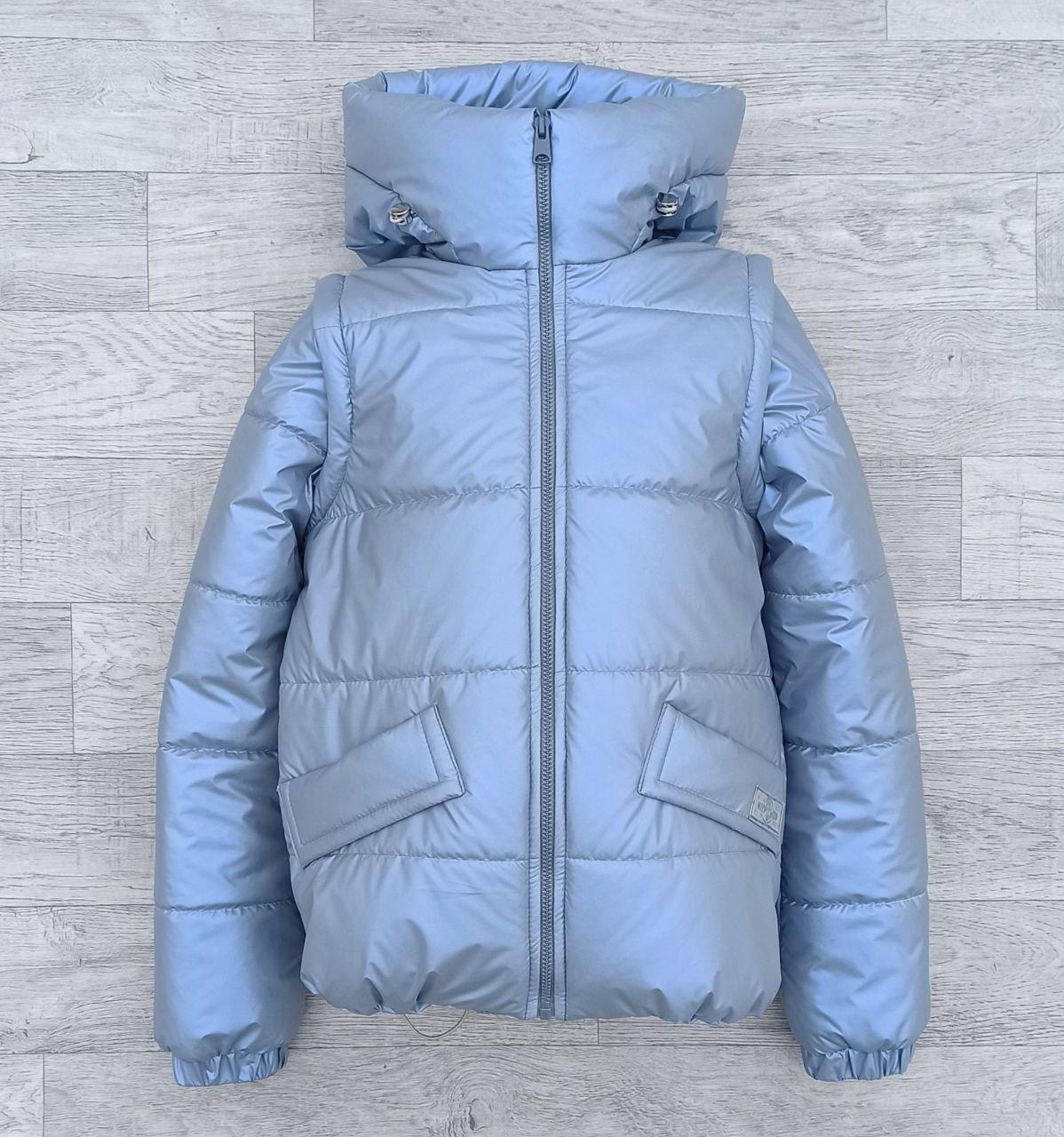 Куртка-жилетка на дівчинку демісезонна дитяча курточка весна-осінь серебриста 122-152р, фото 1