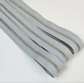 Блискавка рулонна металева двостороння Т5 сіро-блакитна нікель, срібло