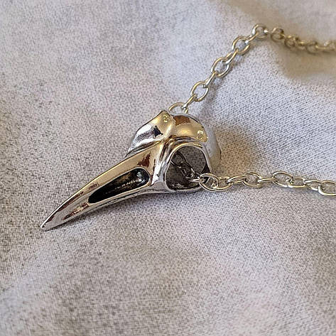 Кулон на шию череп ворони з ланцюжком сталевий, фото 1