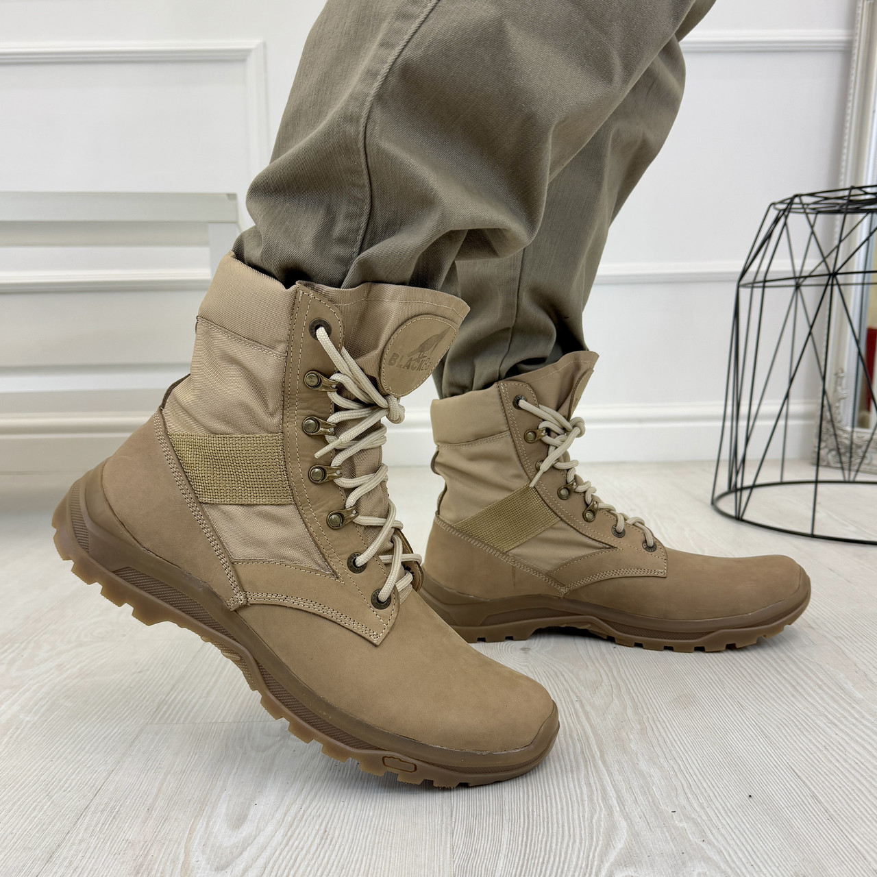 Тактичні демісезонні берці із натуральної шкіри нубук. Колір бежевий. 40-46 розміри, фото 1