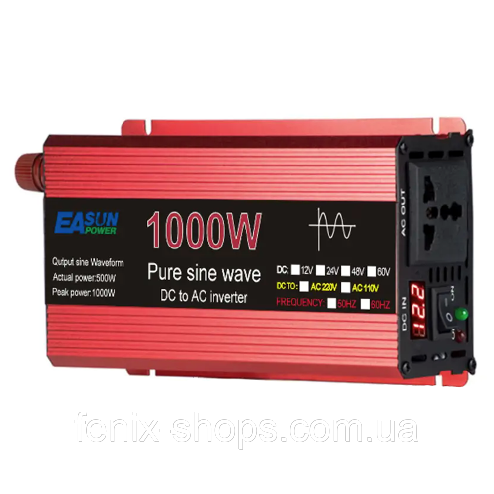 Перетворювач напруги EASUN ІPOWER 1000W (500W) інвертор із чистою синусоїдою 12V-220V
