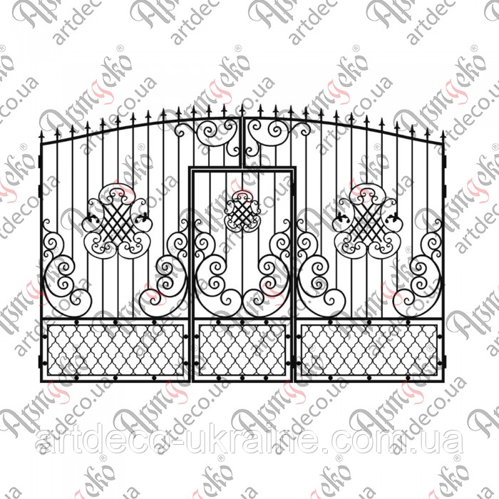 Ковані ворота з хвірткою .2620x3800 (КВ-40) КОМПЛЕКТ ЕЛЕМЕНТІВ, фото 1