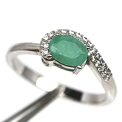 Каблучка срібна 925 натуральний смарагд, цирконій. Р- 18