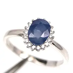 Каблучка срібна 925 натуральний сапфір, цирконій.  Р-18.5