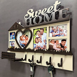 Настінна ключниця з дерева "Sweet home з фото" 40 х 50 см