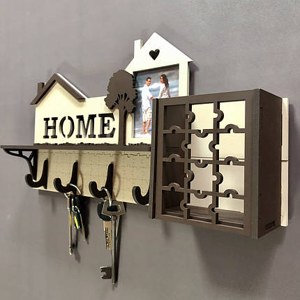 Настінна ключниця з дерева "HOME з фото" 32 х 45 см, фото 3