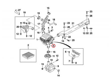 Патрубок повітряного фільтра та резонатора повітря Нексія OEM 96143222, фото 2
