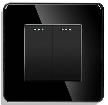 Скляний вимикач 2 клавіши 1DAL | Чорний (G86D-PSW2G.BL)