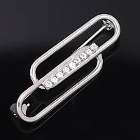 Брошка-бавка металева на сріблястій основі з білими стразами розмір виробу 50х15 мм