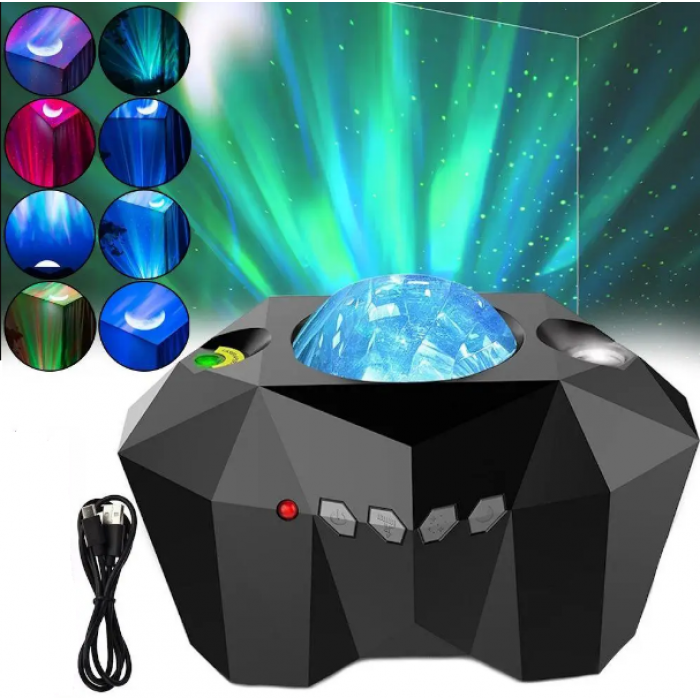 Нічник проєктор зоряне небо з bluetooth колонкою Aurora Moon Star Чорний