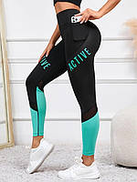 Штани для спортзалу з кишенями жіночі М чорно-бірюзовий