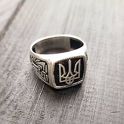 Печатка срібна Герб України Тризуб з чорною емаллю ZIPEXPERT