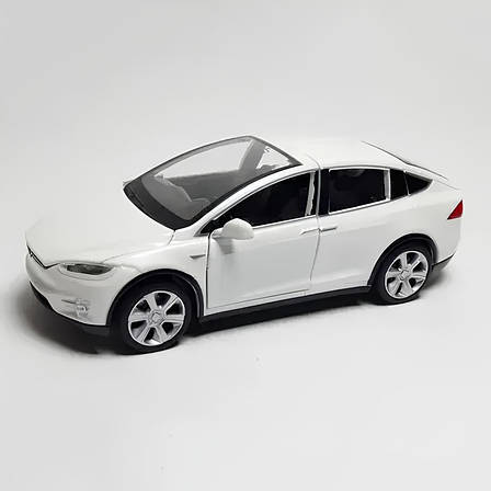 Модель автомобіля Tesla X90 1:32. Металева машинка, інерційна машинка Тесла Біла, фото 1