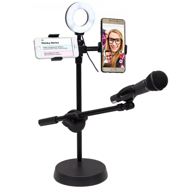 Кільцева Led лампа на круглому штативі з 2 тримачами