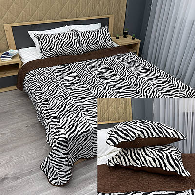 Покривало двостороннє з хутром 200x220 (+-10 см) і 2 наволочки колір чорно-білий з коричневим (85-165)