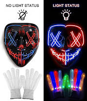 Sago Brothers Halloween Mask Skeleton Gloves Set, Light Up Scary LED Mask with Glow Gloves, костюми на Хеллові, фото 6