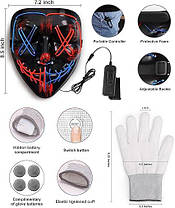 Sago Brothers Halloween Mask Skeleton Gloves Set, Light Up Scary LED Mask with Glow Gloves, костюми на Хеллові, фото 3
