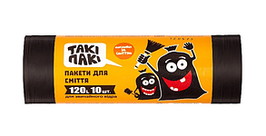 Пакети для сміття  Еоном 120л(10шт), 19 мкм, розмір 690*1050. Чорний*30