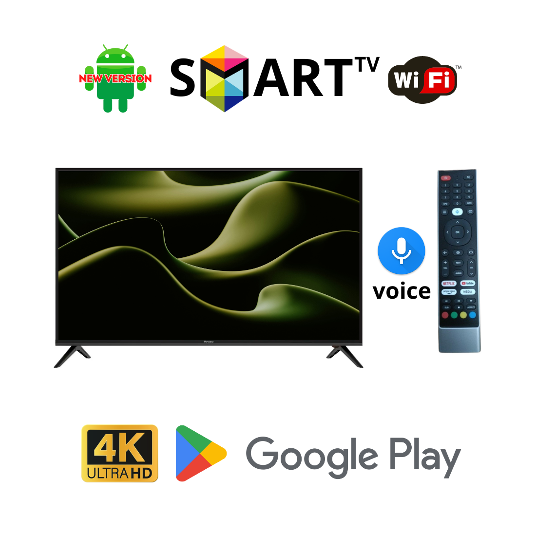 Телевізор Mystery 34" I Андроїд 15.0/Smart TV/DVB/T2/FullHD/USB/ (1980x1080) блютуз + голосове управління
