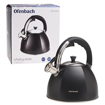 Чайник з нержавіючої сталі Kamille KM-100308 3,2 л зі свистком і ручкою soft touch.