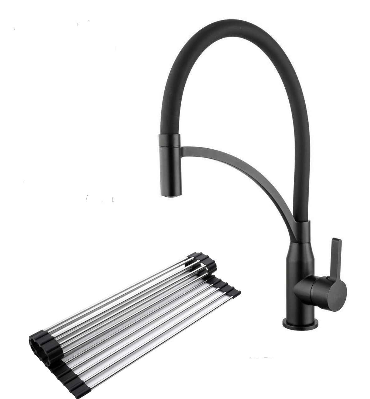 Кухонний змішувач Kraft 3020A графітового кольору з витяжним виливом + сушарка для посуду KRP Matte, фото 1