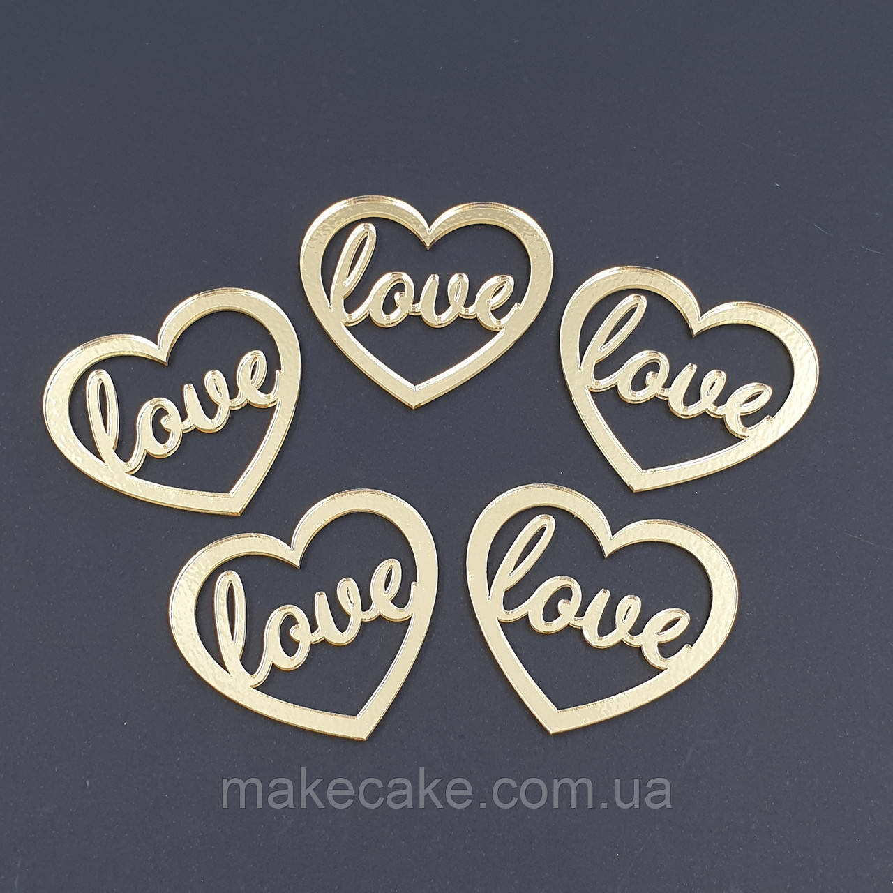 Набір акрилових сердець Love (золото) — 5 шт.