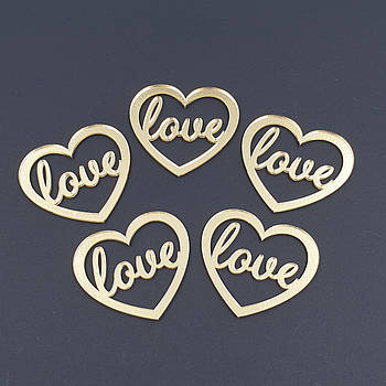 Набір акрилових сердець Love (золото) — 5 шт.