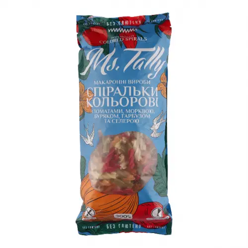 Макарони спіральки кольорові безглютенові ,300г ,Ms.Tally