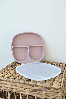 Тарілка силіконова секційна на присосці з кришкою, Pale Mauve