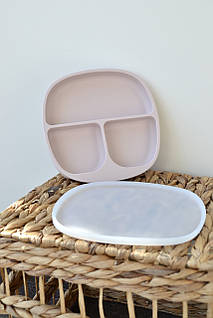 Тарілка силіконова секційна на присосці з кришкою, Cream Pink