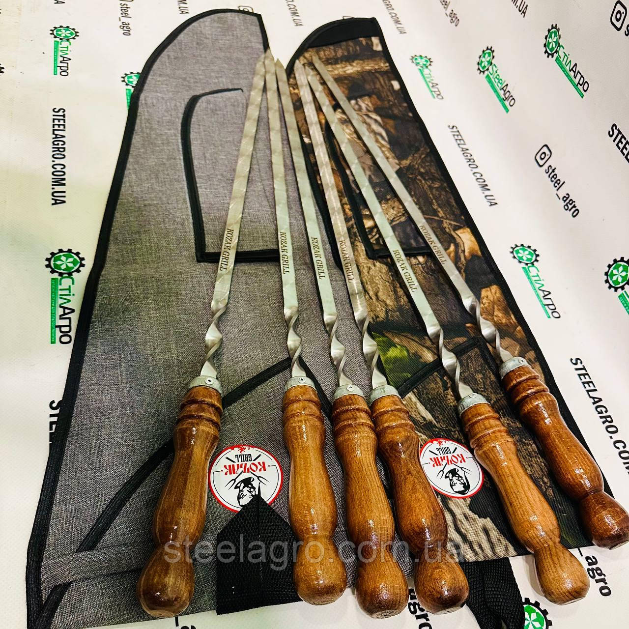Шампур Kozak Grill із світлою деревьяною ручкою 650Х12Х3 мм, фото 1