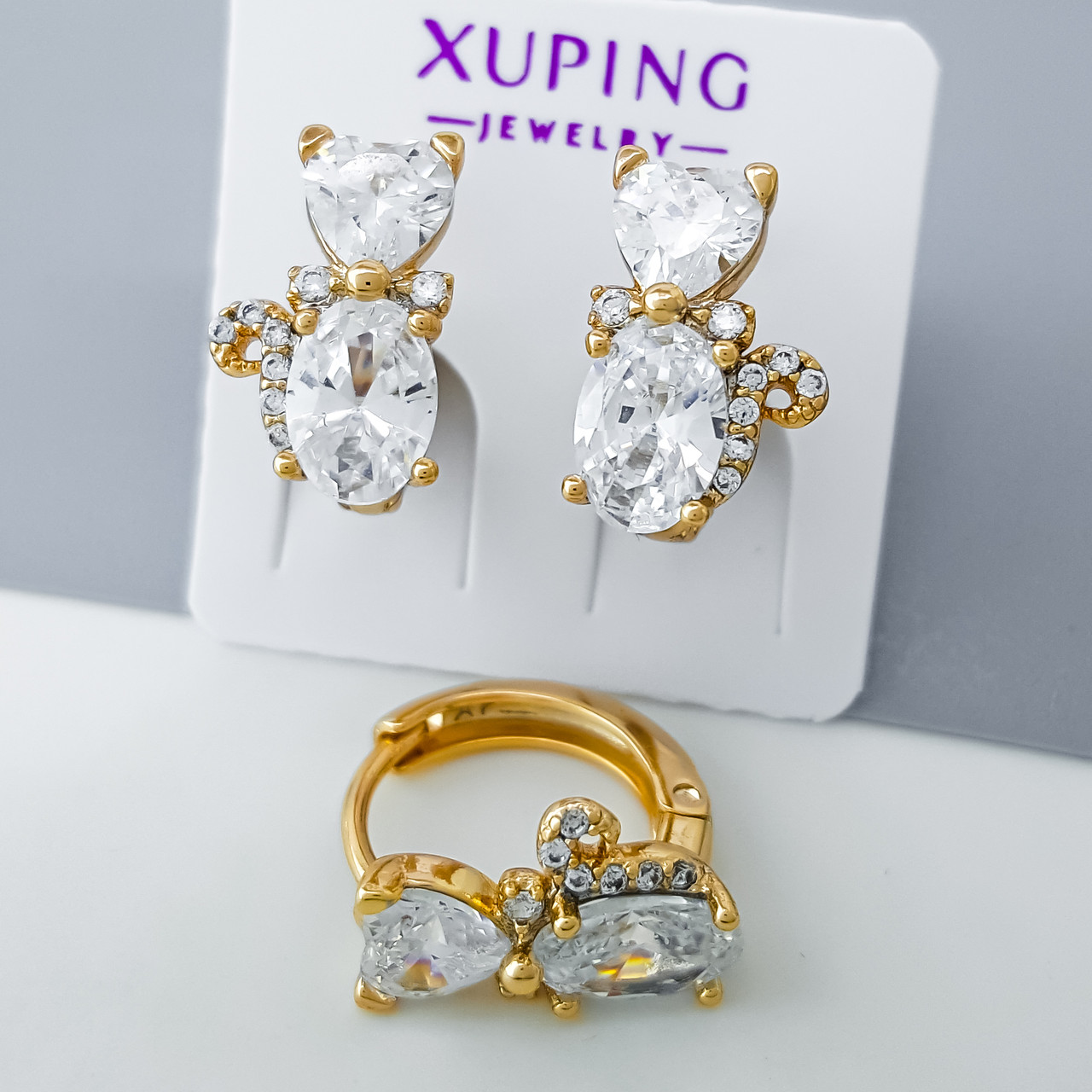 Сережки "Кошенята" з цирконієм, медзолото Xuping позолота 18К