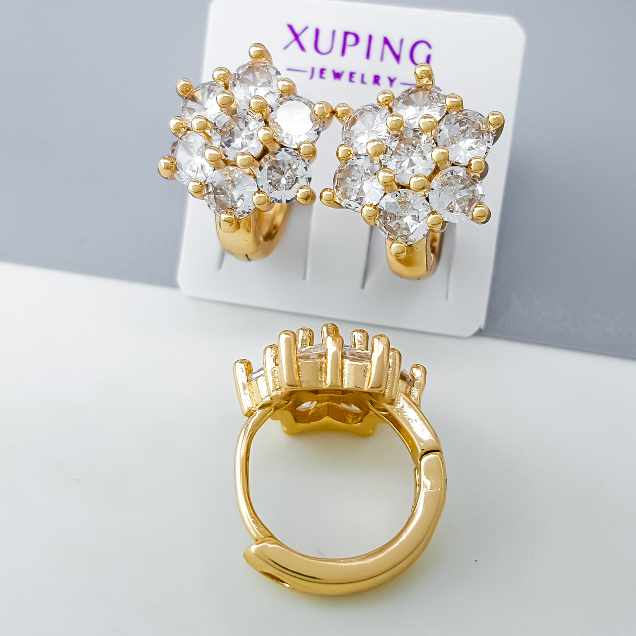 Сережки "Кришталева Квітка" зі вставкою цирконію, медзолото Xuping позолота 18К