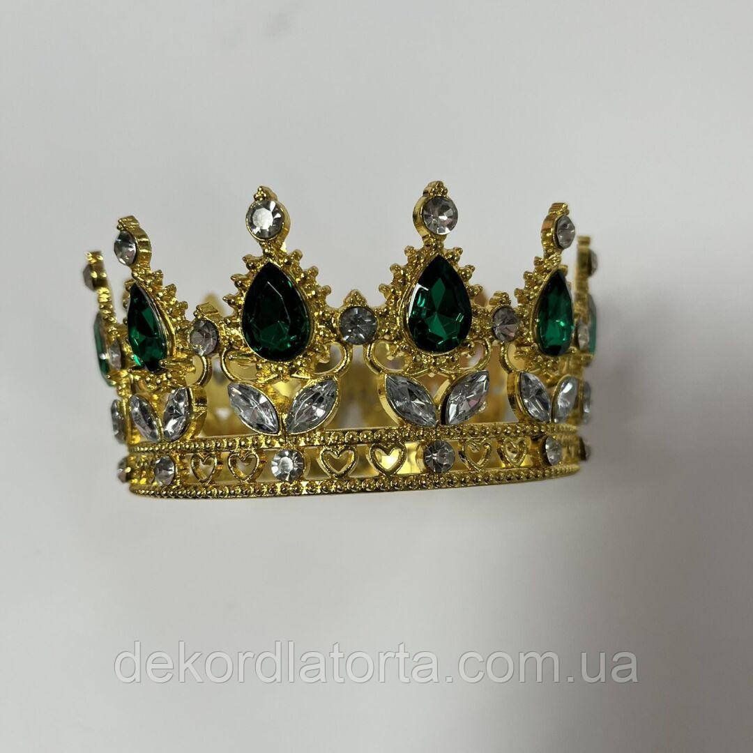Корона  діадема золота з зеленими камінцями для бенто тортика