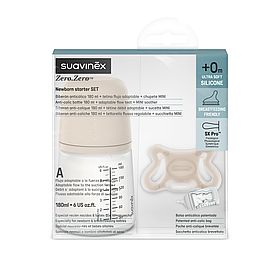 Набір Suavinex Zero. Zero Beige (пляшка 180 мл + пустушка)